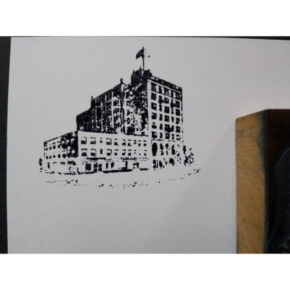 Vintage Metal Wood Old Printers Stamp Plate Building Atlantic City New Jersey - Picture 3 of 6